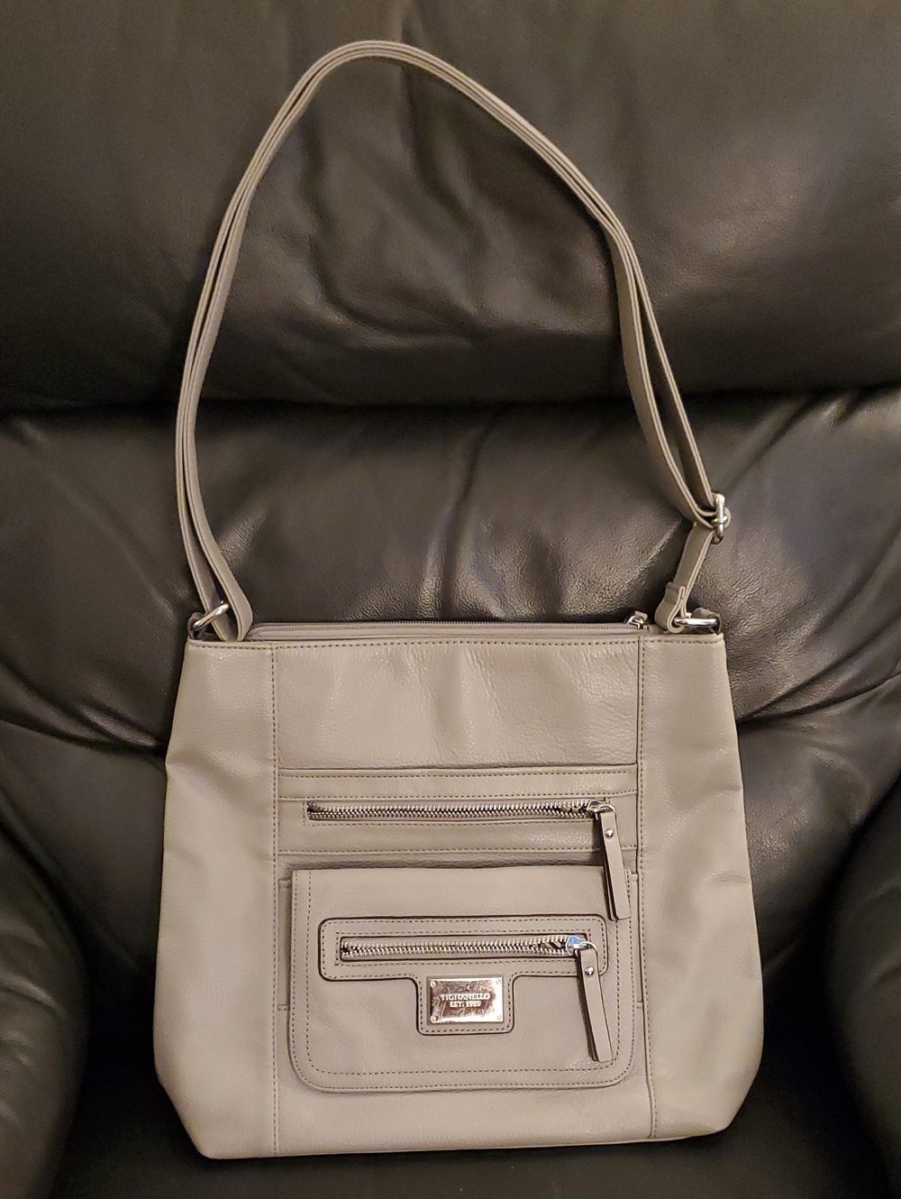 Tignanello Gray Leather Crossbody Shoulder Bag Purse RFID Built In Wallet